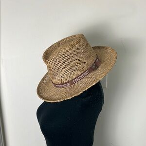 Vintage WindRiver Men Stylish Tan Straw Fedora Hat Size OS